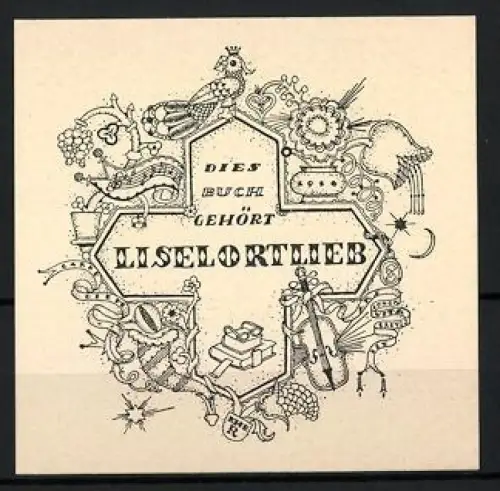 Exlibris Lisel Ortlieb, Musikalische und florale Motive