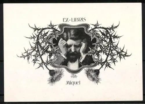 Exlibris Miquel, Mann umgeben von Dornenranken