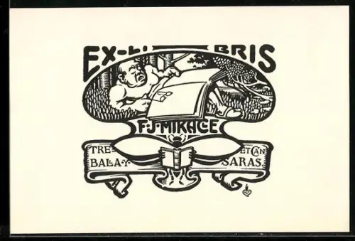 Exlibris F.J. Mikace, Buch und Naturillustration