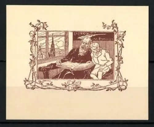 Exlibris Joh. Bramberger, Lesendes Paar am Fenster