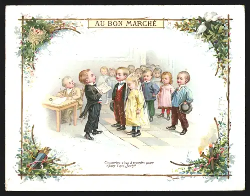 Sammelbild Paris, Kaufhaus Bon Marché von Aristide Boucicaut, Kinder bei einer Hochzeit, Kaufmannsbild