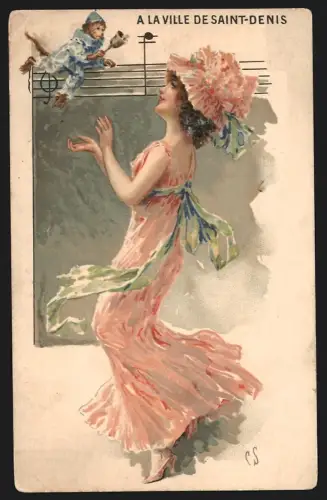 Sammelbild Paris, Kaufhaus Grands Magasins de la Ville de Saint Denis, Hübsche und Affe, Kaufmannsbild