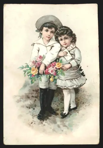 Sammelbild Göteburg, C.G. Hallberg, Juwelenarbeiten, Kinder mit Blumenstrauss und Brief, Kaufmannsbild