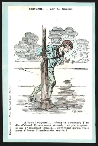 Sammelbild Paris, Au Petit Matelot, Bekleidungsgeschäft, Mann steht an einer Laterne, Kaufmannsbild