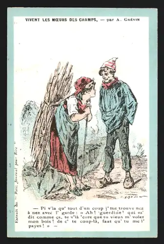 Sammelbild Paris, Au Petit Matelot, Bekleidungsgeschäft, Zwei Menschen unterhalten sich, Kaufmannsbild