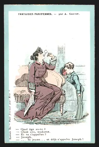 Sammelbild Paris, Au Petit Matelot, Bekleidungsgeschäft, Frau sitzt rauchend auf einem Sofa, Kaufmannsbild