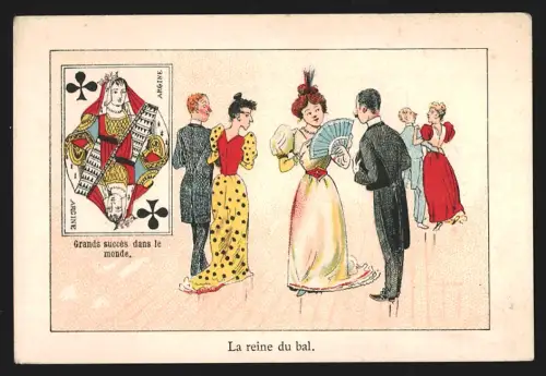 Sammelbild Cambrai, Cardon-Duverger, Chicorées Francaises, Feine Gesellschaft neben einer Kreuz-Königin