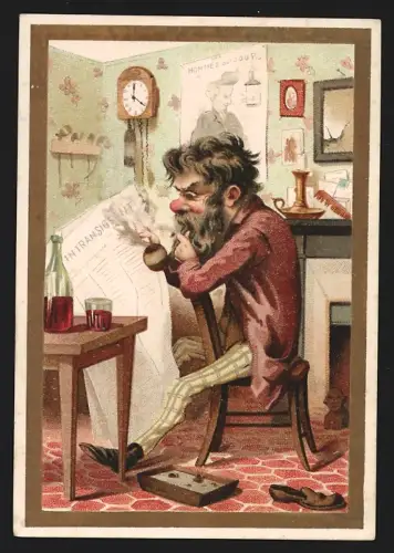 Sammelbild Cambrai, Cardon-Duverger, Chicorées Francaises, Mann raucht eine Pfeife und liest Zeitung