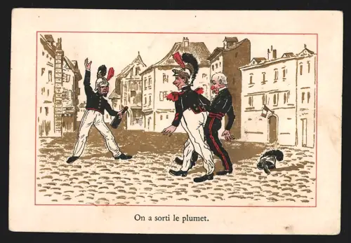 Sammelbild Cambrai, Cardon-Duverger, Chicorées Francaises, Betrunkene Soldaten in einem Ort