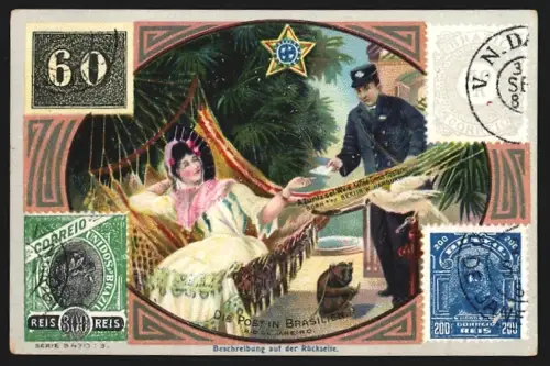 Sammelbild Zuntz, Röstkaffees und chinesischer Tee, Hübsche Dame in einer Hängematte begrüsst den Postboten