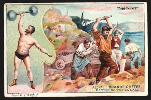 Sammelbild Brandt-Kaffee, Kaffeezusatz, Gewichtheber und Bergarbeiter