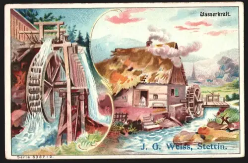 Sammelbild Stettin, J.G. Weiss, Chicorienfabrikate, Haus mit Wasserrad