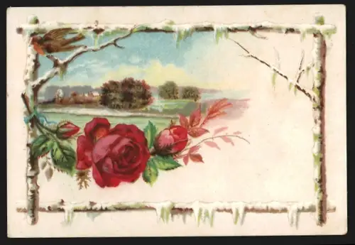 Sammelbild Freiburg i. Baden, Kuenzer & Co., Freiburger Früchten-Kaffee-Zusatz, Idyllische Ortspartie mit Rosen umgeben