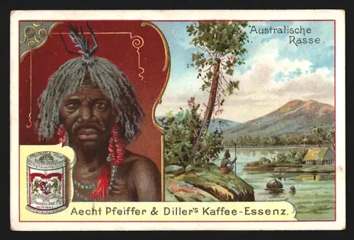 Sammelbild Horchheim b. Worms, Pfeiffer & Diller, Kaffee-Essenz, Australier mit Kopfschmuck