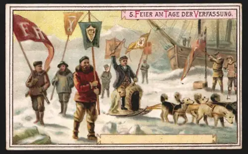 Sammelbild Hamburg, C. Retelsdorf, Gebrannter Kaffee, Feier am Tage der Verfassung mit Schlitten und Schlittenhunden