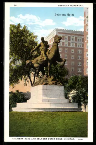 AK Chicago, IL, Sheridan Monument, Belmont Hotel