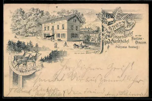 Lithographie Ganzsache PP9 F364: Dresden-Rossendorf, Gasthof Rossendorfer Schänkhübel an der Bautzner Chaussee