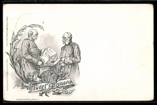 Lithographie Fürst Bismarck beim Vortrag bei Kaiser Wilhelm I., Ganzsache