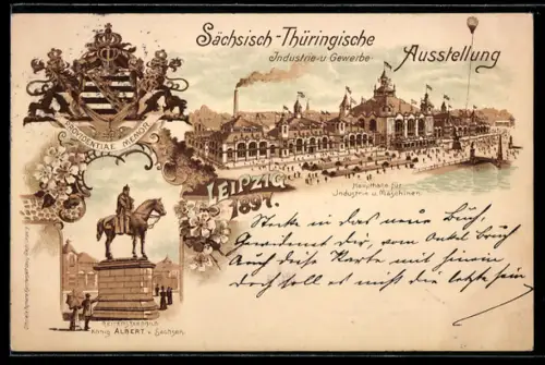 Lithographie Leipzig, Sächsisch Thüringische Industrie- u. Gewerbe-Ausstellung 1897, Haupthalle, Ganzsache