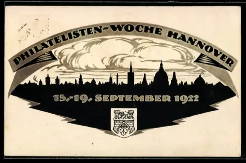 Künstler-AK Hannover, Philatelisten-Woche 1922, Stadtpanorama im Scherenschnitt, Ganzsache