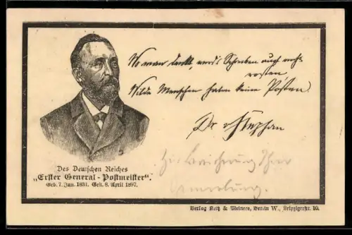 AK Dr. Heinrich von Stephan, Erster General-Postmeister des Deutschen Reiches, 1831-1897, Ganzsache