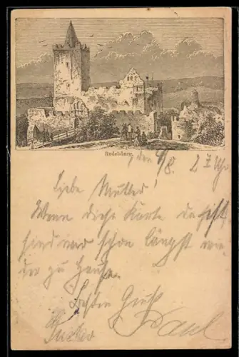 Vorläufer-Lithographie Rudelsburg, 1895, Burg mit Besuchern, Ganzsache