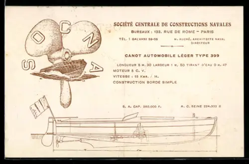 AK Paris, Société Centrale de Constructions Navales, Canot Automobile Leger Type 399, SOCNA