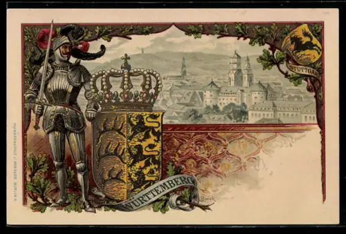 Passepartout-Lithographie Stuttgart, Wappen von Württemberg