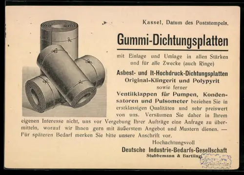 AK Kassel, Stubemann & Bartling Gummi-Dichtungsplatten, Reklame