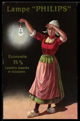 AK De Philips Metaldraad Lamp, Reklame für Glühbirne