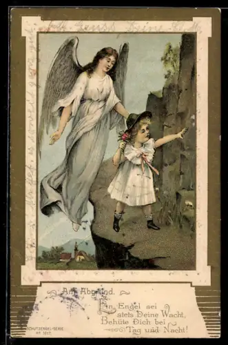 AK Schutzengel wacht über ein Kind beim Spaziergang am Abhang