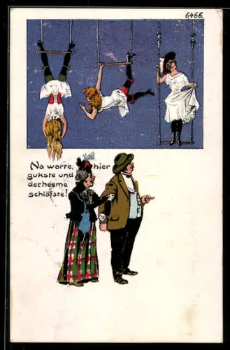 Künstler-AK Bruno Bürger & Ottillie Nr. 6466: Na warte, hier gukste und derheeme schläfste, erotischer Scherz