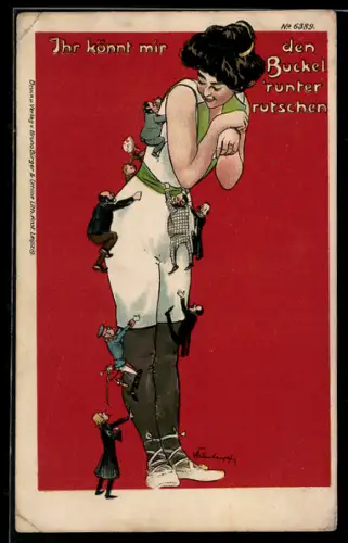 Künstler-AK Erich Kleinhempel: Bruno Bürger & Ottillie Nr. 6389: Ihr könnt mit den Buckerl `runter rutschen