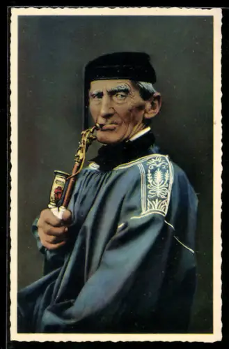 AK Bauer mit Pfeife im Mund in Rieser Volkstracht