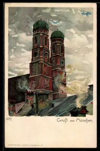 Künstler-AK Heinrich Kley: München, Blick zur Frauenkirche