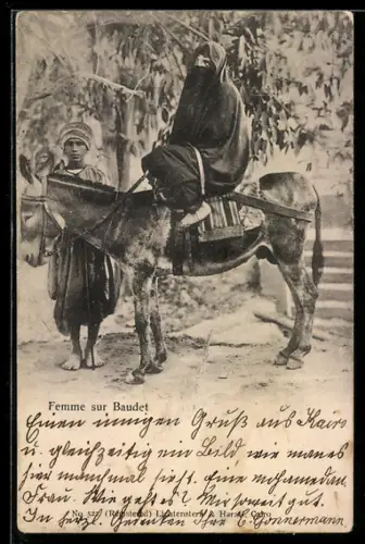 AK Femme sur Baudet, Ägypterin auf Esel