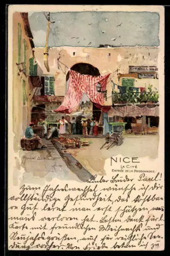 Künstler-AK Manuel Wielandt: Nice, La Cité, Entrée de la Poissonnerie