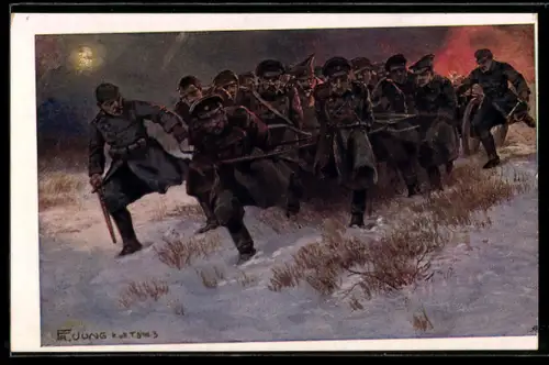 AK Rotes Kreuz Nr. 551, Drei k.u.k. Soldaten nehmen 13 russische Soldaten gefangen