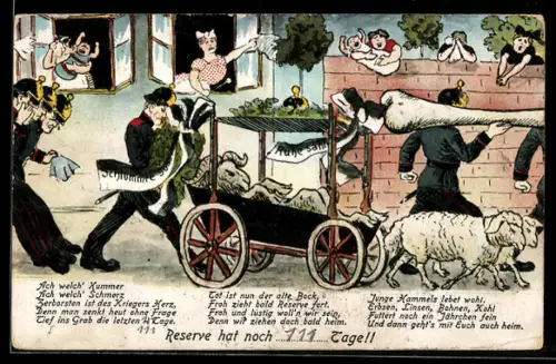 AK Reservisten bei Umzug durch eine Stadt