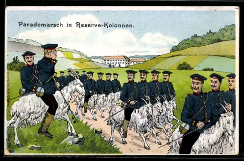 AK Parademarsch in Reserve-Kolonnen, Soldaten reiten auf Ziegen