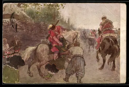 AK Russische Kosaken zu Pferde, Rotes Kreuz Russland