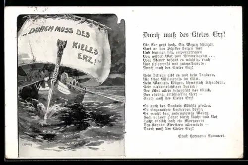 AK Wikingerschiff mit Wahlspruch auf dem Segel Durch muss des Kieles Erz