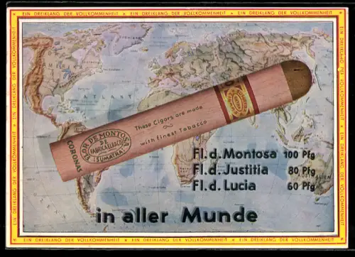 AK Elbaco-Finest-Coronas, Zigarre fliegt um die Welt