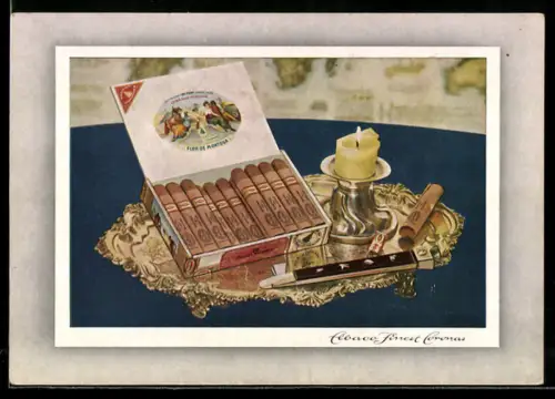 AK Elbaco-Finest-Coronas Zigarren, Zigarrenschachtel auf Tablett