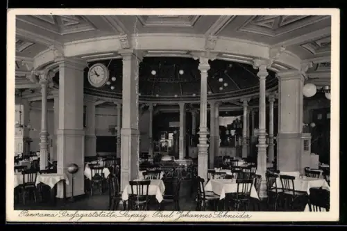 AK Leipzig, Panorama-Grossgaststätte Paul Johannes Schneider, Innenansicht