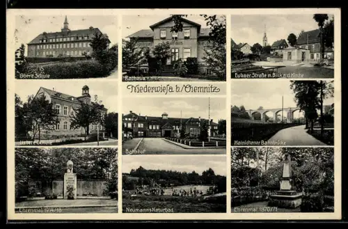 AK Niederwiesa /Chemnitz, Obere Schule, Rathaus, Bahnhof, Neumanns Naturbad