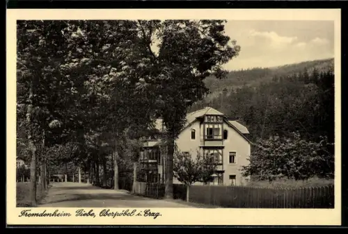AK Oberpöbel /Kipsdorf, Fremdenheim Giebe mit Strasse u. Landschaft, Freital 1, Auenstrasse 7
