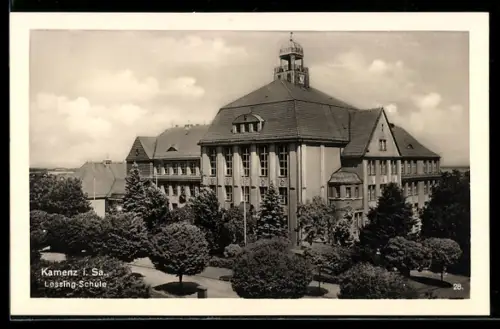 AK Kamenz i. Sa., Lessing-Schule mit Anlagen aus der Vogelschau