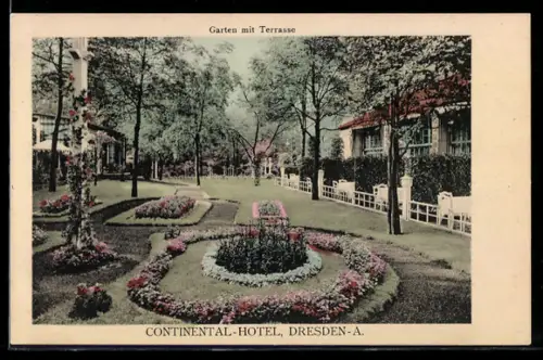 AK Dresden, Continental-Hotel, Garten mit Terrasse