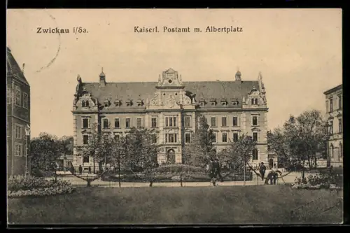 AK Zwickau i /Sa., Kaiserliches Postamt, Albertplatz